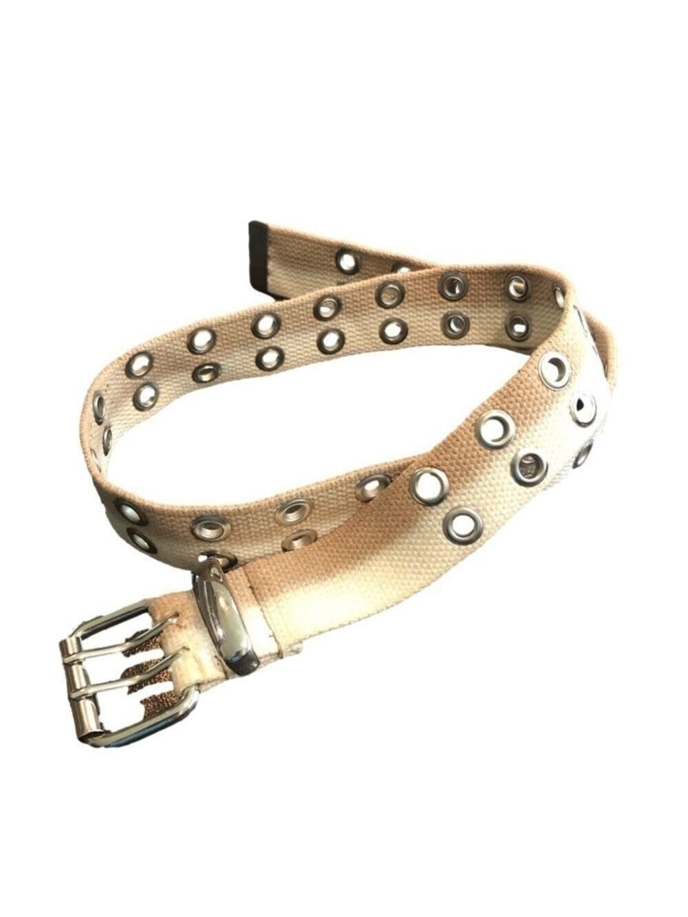 Unisex two tone cotton belt with 2 rows of grommets. Size XL.